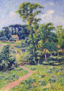 木々のある風景とコテージに続く小道 作： Henry Moret